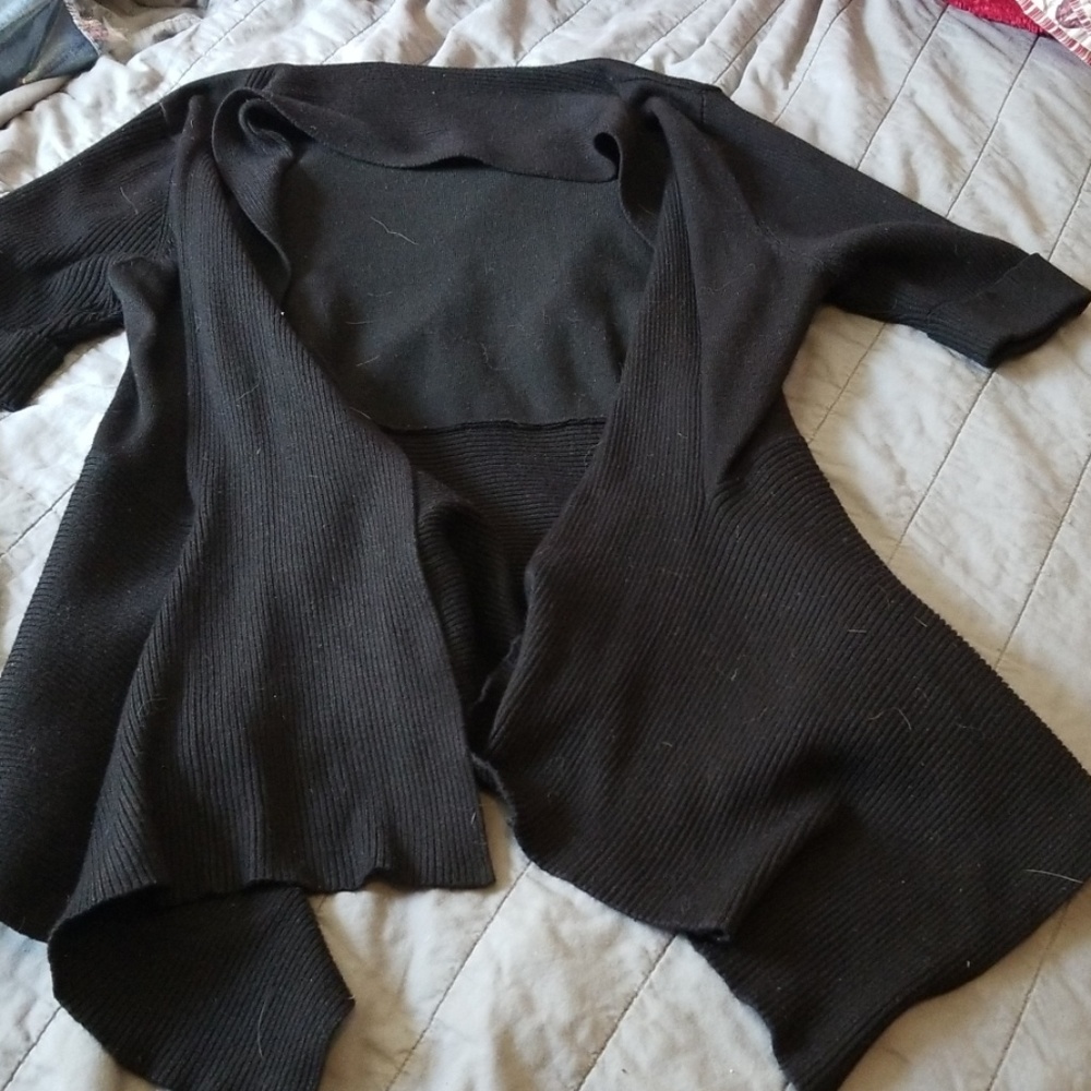 Black Cardigan Drape Front, ¼ sleeve, Medium